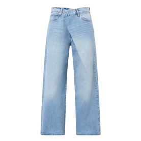FRAME DENIM Wide Leg Jeans in Dodger light blue wash, relaxed wide-leg cut with faded finish and five-pocket styling