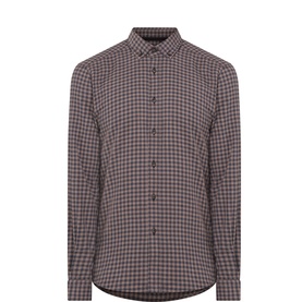 Remus brown gingham check casual shirt with button-down collar and long sleeves, flat lay product shot