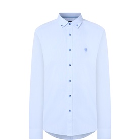 Remus shirt blue cotton casual shirt with button-down collar, chest logo embroidery, and button placket