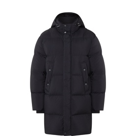 Remus black padded hooded parka coat with quilted panels, front zip fastening and flap pockets
