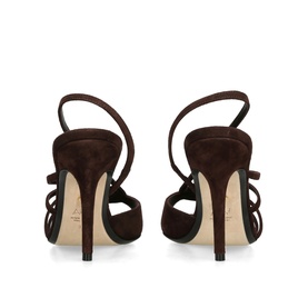 ALEVI brown suede slingback heeled sandals with strappy toe detail and stiletto heel, back view