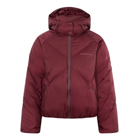 Adanola Logo Diamond Quilted Jacket in Damson Red with hood, concealed zip, diamond quilting and tonal logo detail
