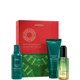 Aveda Gift of Radiance Hair Care Gift Set in red box, including shampoo, conditioner, hair mask and botanical oil