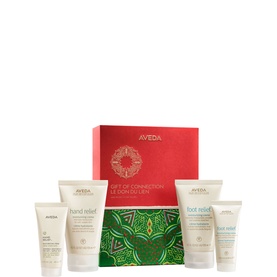 Aveda Gift of Connection Hand & Foot Care Gift Set in red gift box with five hand and foot relief tubes