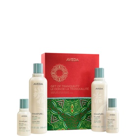 Aveda Gift of Tranquility Body Care Gift Set with red and green decorative box and four Shampure hair and body products
