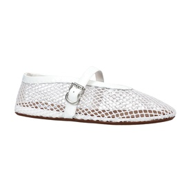 AZZEDINE ALAIA white mesh mary jane flat with silver buckle strap and tan leather sole