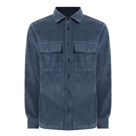 Belstaff petrol blue corduroy casual shirt with twin chest pockets, button front, and ribbed cuffs