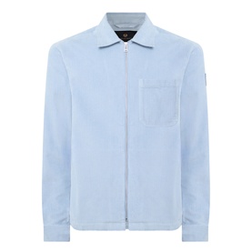 Belstaff Mist Blue zip-through casual shirt in cotton blend, with spread collar, chest patch pocket and arm badge detail