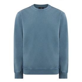 Belstaff petrol blue cotton crew neck sweatshirt with ribbed cuffs and hem, garment-dyed finish