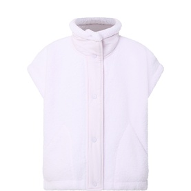 Free People Movement Rose Wash sleeveless puffer jacket with high funnel neck, snap button front fastening, and front patch pocket.