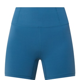 Free People Movement shorts in Riptide blue, high-waisted fit, smooth nylon-elastane fabric, no model