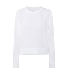 Free People Movement white modal blend crew neck sweatshirt with long sleeves and ribbed hem, flat lay