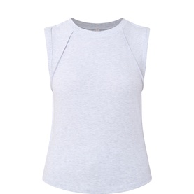 Free People Movement sleeveless top in White Heather Grey, crew neck, with subtle pleat detail at shoulder, modal blend fabric
