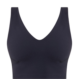 Free People Movement black seamless bra top with V-neckline and wide shoulder straps, cropped silhouette