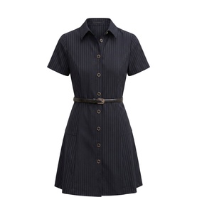 Gigi Pleated Pinstripe Mini Shirt Dress