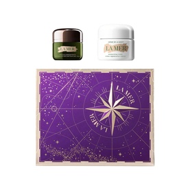 La Mer Eye Renewal & Hydration Gift Set with two cream pots and purple star-print gift box
