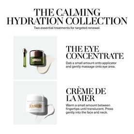 La Mer Eye Renewal & Hydration Gift Set featuring The Eye Concentrate and Cr&egrave;me de la Mer, shown with usage instructions
