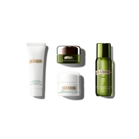 La Mer Best Sellers Skincare Gift Set featuring four products: cleanser, two moisturisers, and toning mist in signature green packaging