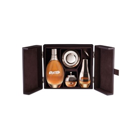 La Mer Genaissance De La Mer Anti-Ageing Skincare Gift Set presented in an open dark brown leather case with multiple luxury product bottles