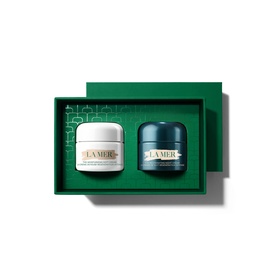 La Mer Day & Night Skincare Routine Gift Set, two face cream jars in green gift box
