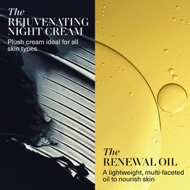 La Mer Rejuvenating Anti-Ageing Skincare Gift Set featuring the Rejuvenating Night Cream and Renewal Oil, shown as split texture close-up
