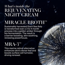 La Mer Rejuvenating Anti-Ageing Skincare Gift Set ingredient infographic highlighting Miracle Broth and MRA-3 marine retinol alternative.