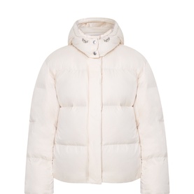 Levi's White Swan puffer coat with hood, zip fastening, and quilted panels in a cropped silhouette