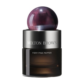 Molton Brown Fiery Pink Pepper Eau de Parfum 30ml in dark glass bottle with deep purple spherical cap