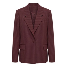 Forever New berry pinstripe blazer with notched lapels, single-button fastening, and flap pockets