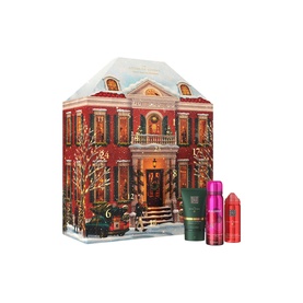 Rituals Classic Advent Calendar house-shaped gift box with miniature body care products displayed in front, festive red design with lit windows
