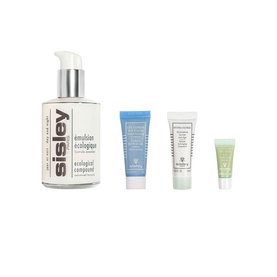 Sisley Skincare Set featuring Ecological Compound full-size pump bottle with three miniature travel-sized skincare companions
