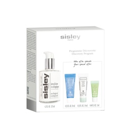 Sisley Skincare Discovery Set featuring large pump bottle and three miniature travel-size products in white gift box packaging