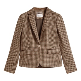 Hobbs brown multi houndstooth check blazer with notched lapel, single button fastening and flap pockets