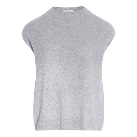 Jigsaw Grey Melange knitted sleeveless top with crew neck and ribbed hem, relaxed fit