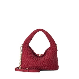 Dune berry woven small top-handle bag with gold chain shoulder strap and structured silhouette