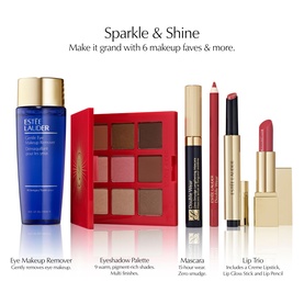 Estee Lauder Train Case Blockbuster 12-Piece Gift Set featuring Eye Makeup Remover, Eyeshadow Palette, Mascara and Lip Trio