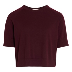 Jigsaw burgundy short-sleeve cropped knit top with crew neck and ribbed hem trim