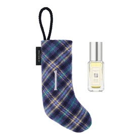 Jo Malone 25 Day Luxury Fragrance Advent Calendar; blue tartan mini stocking pouch with cologne bottle