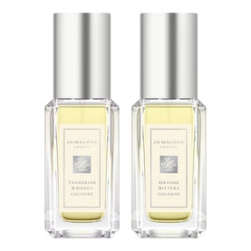 Jo Malone London Tangerine & Honey and Orange Bitters Cologne duo, two miniature square glass bottles with silver caps