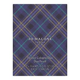Jo Malone London Festive Cologne Duo set, 2x9ml, in navy blue tartan gift box with gold and teal pattern