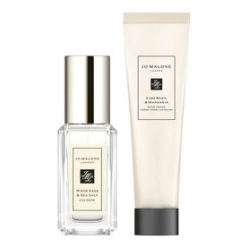 Jo Malone Wood Sage & Sea Salt Scented Stocking Filler Gift Set featuring a cologne miniature and Lime Basil & Mandarin hand cream tube