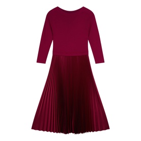 Hobbs Calla Pink pleated midi dress with three-quarter sleeves and A-line silhouette, flat lay view
