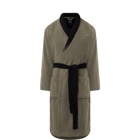 Lyle & Scott Grape Leaf and Black cotton-blend robe with contrast black collar, belt tie, and front pockets