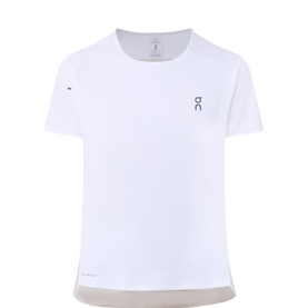 On Running White/Silver women's T-shirt with crew neck, short sleeves, contrast hem panel and On logo chest print.