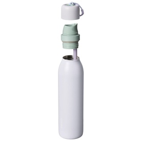 Owala FreeSip Twist 24oz Water Bottle in Open Air, white with sage green lid and carry loop, shown with lid detached.