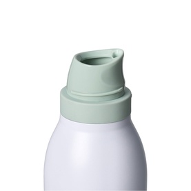 Owala FreeSip Twist 24oz Water Bottle in Open Air, close-up of sage green lid with spout detail on white stainless steel body