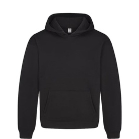Skims Washed Onyx pullover hoodie with kangaroo pocket and drawstring hood, flatlay view
