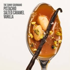 Sol De Janeiro Leave-In Conditioner pistachio, salted caramel and vanilla fragrance notes depicted on a spoon with ingredients