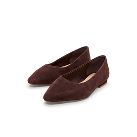 Phase Eight brown suede pointed-toe ballet flats with low heel, pair shown side by side