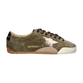 Golden Goose Bullet trainers in khaki suede with metallic bronze star, dark laces, and gum sole